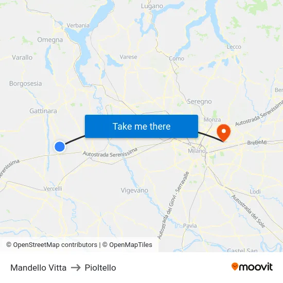 Mandello Vitta to Pioltello map