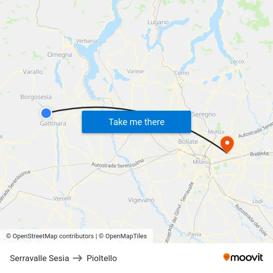 Serravalle Sesia to Pioltello map