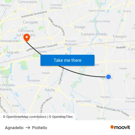 Agnadello to Pioltello map