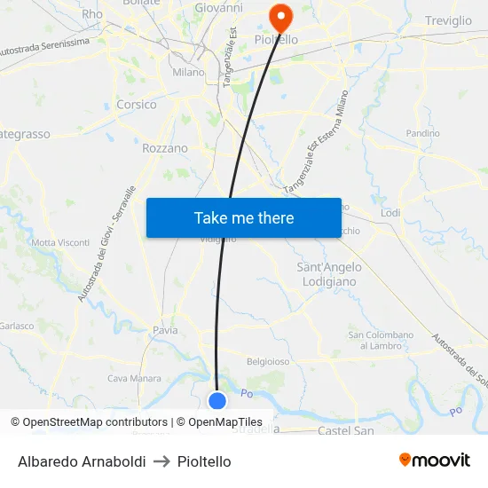 Albaredo Arnaboldi to Pioltello map
