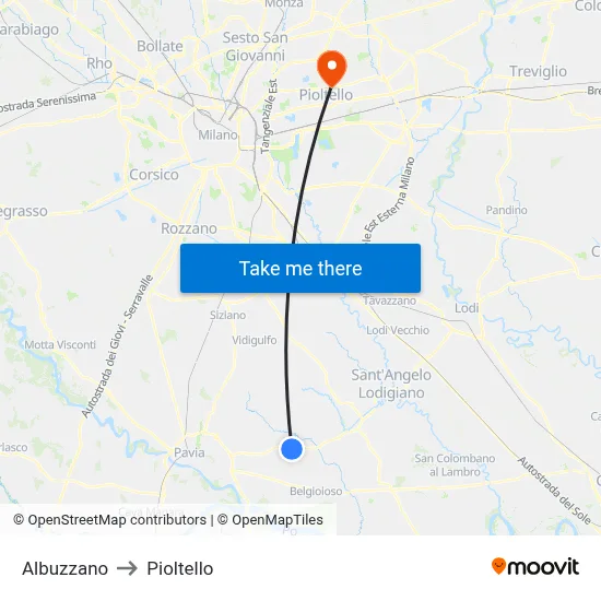 Albuzzano to Pioltello map
