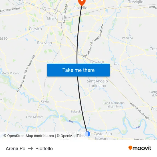 Arena Po to Pioltello map