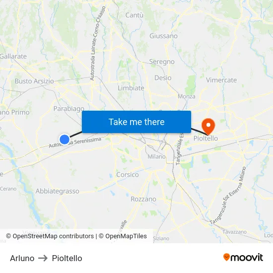 Arluno to Pioltello map