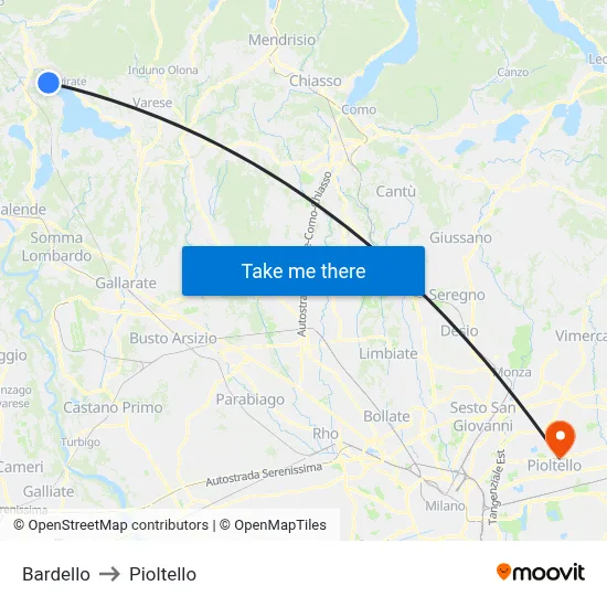 Bardello to Pioltello map