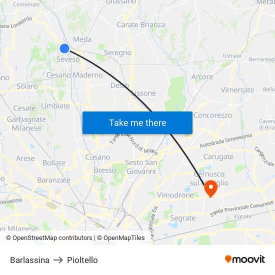 Barlassina to Pioltello map