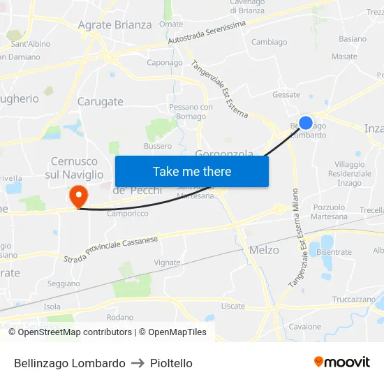 Bellinzago Lombardo to Pioltello map