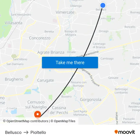 Bellusco to Pioltello map