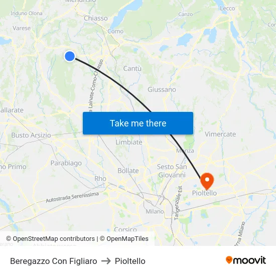 Beregazzo Con Figliaro to Pioltello map