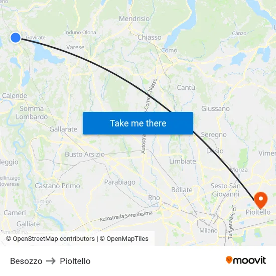 Besozzo to Pioltello map