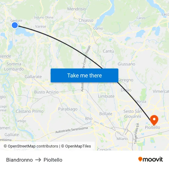 Biandronno to Pioltello map