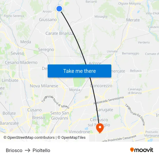 Briosco to Pioltello map