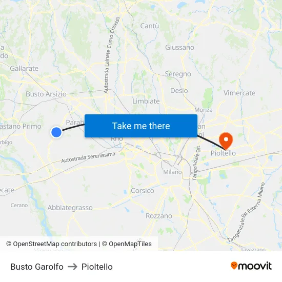 Busto Garolfo to Pioltello map