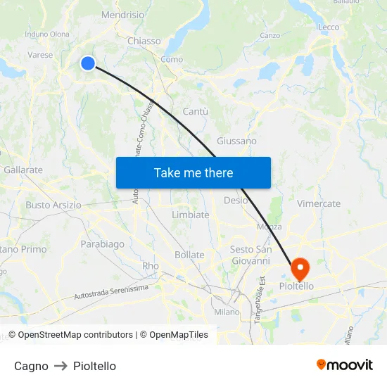 Cagno to Pioltello map