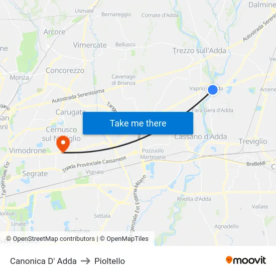 Canonica D' Adda to Pioltello map