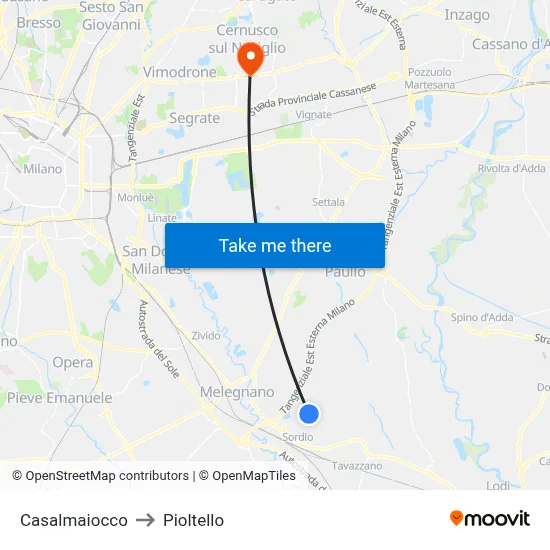 Casalmaiocco to Pioltello map