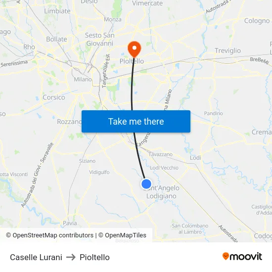 Caselle Lurani to Pioltello map