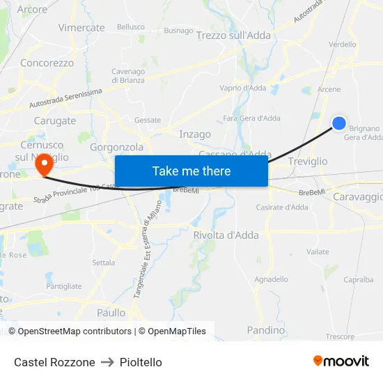 Castel Rozzone to Pioltello map