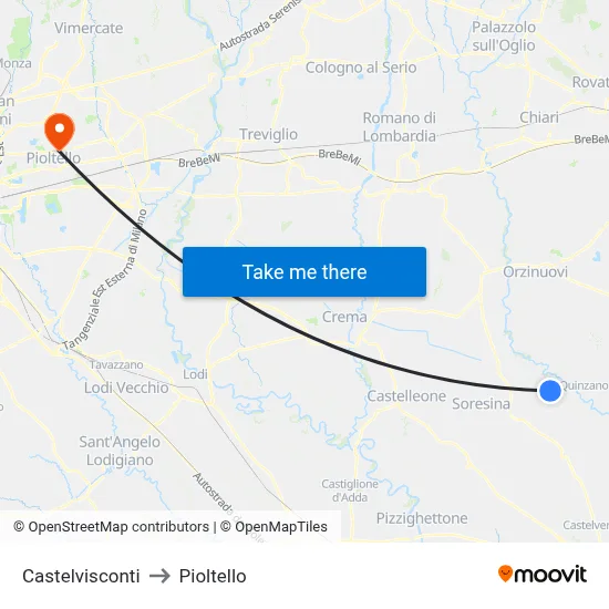 Castelvisconti to Pioltello map
