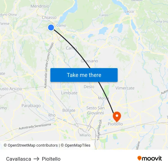 Cavallasca to Pioltello map