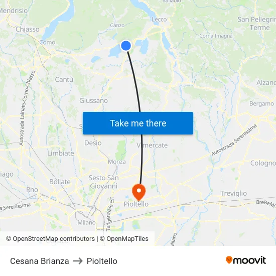 Cesana Brianza to Pioltello map