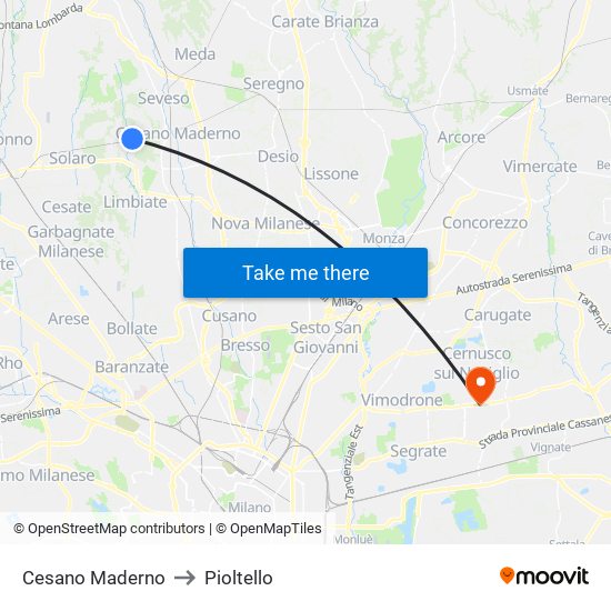 Cesano Maderno to Pioltello map