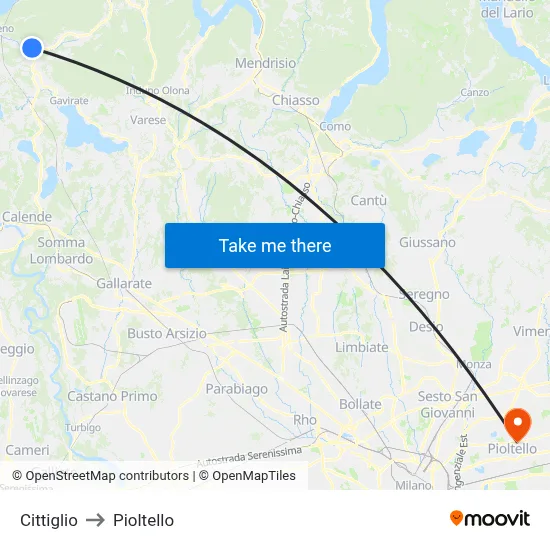 Cittiglio to Pioltello map