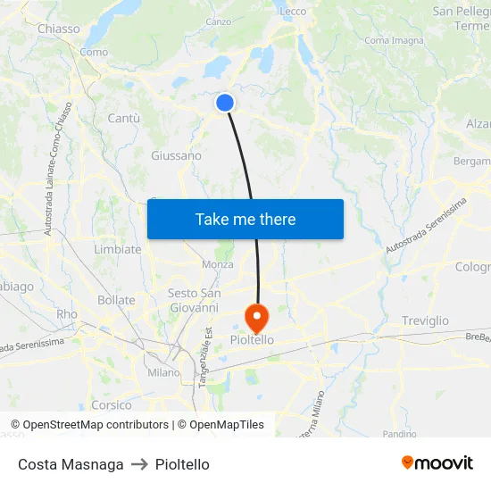 Costa Masnaga to Pioltello map