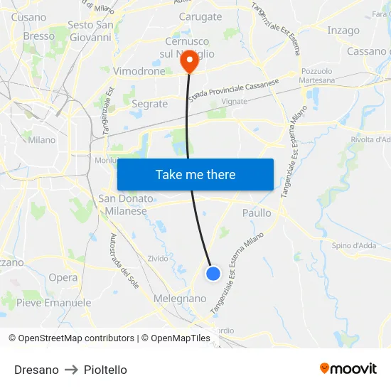 Dresano to Pioltello map