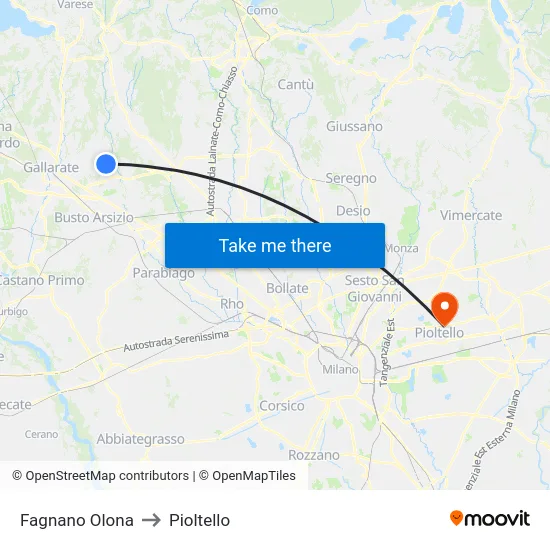 Fagnano Olona to Pioltello map