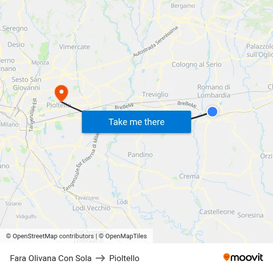 Fara Olivana Con Sola to Pioltello map