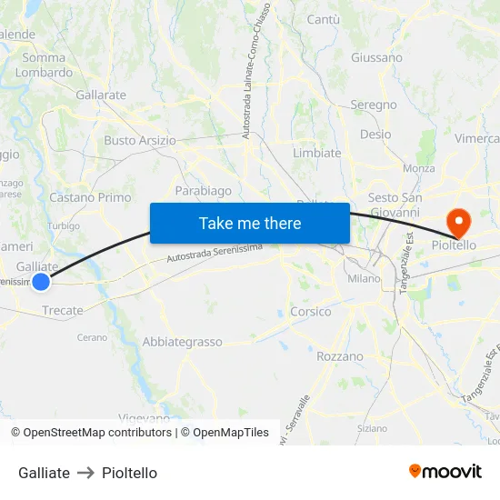 Galliate to Pioltello map