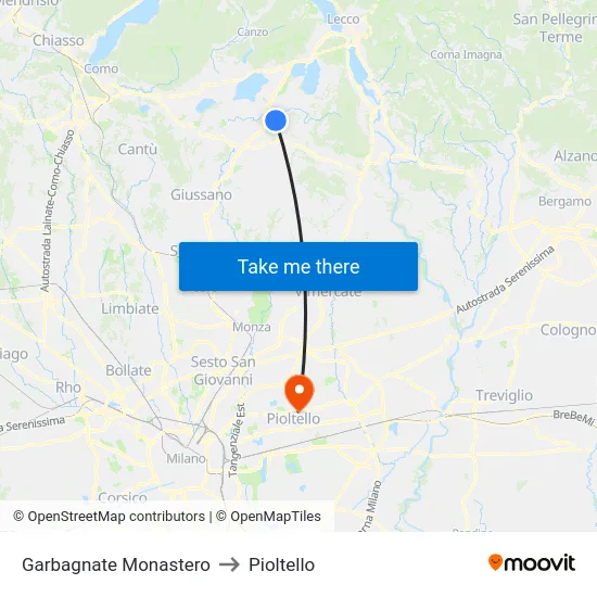 Garbagnate Monastero to Pioltello map