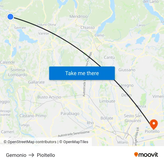 Gemonio to Pioltello map