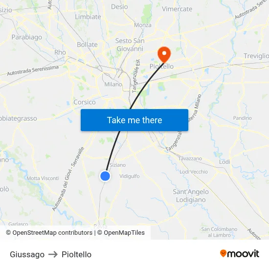 Giussago to Pioltello map