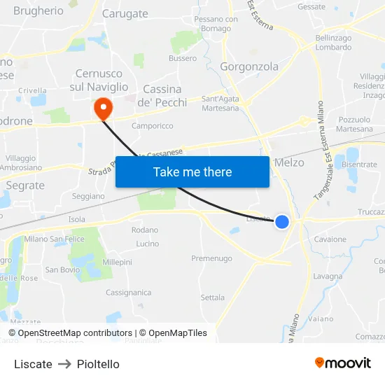 Liscate to Pioltello map