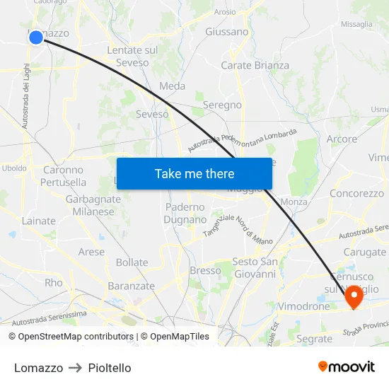 Lomazzo to Pioltello map