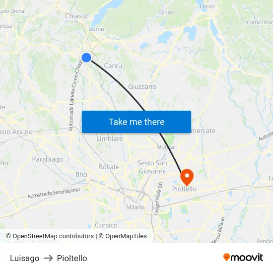 Luisago to Pioltello map