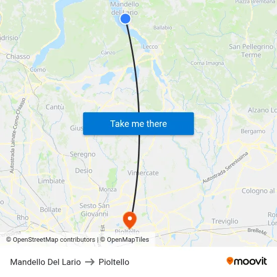 Mandello Del Lario to Pioltello map