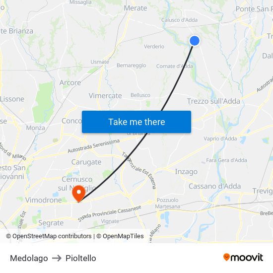 Medolago to Pioltello map