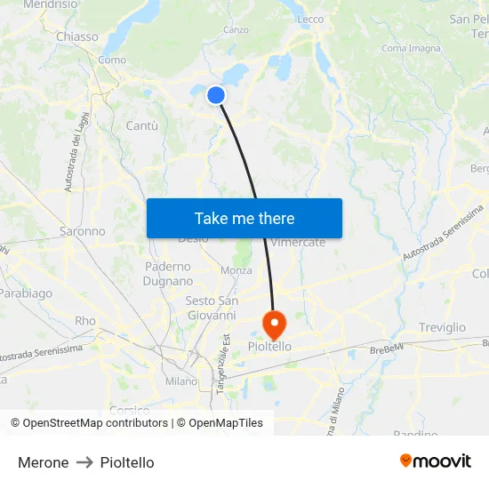 Merone to Pioltello map