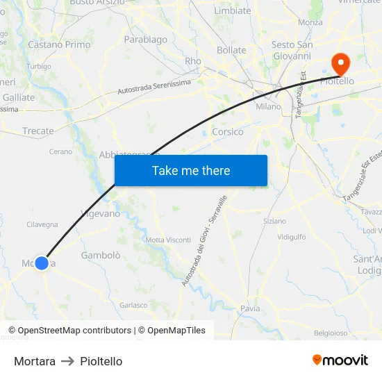 Mortara to Pioltello map