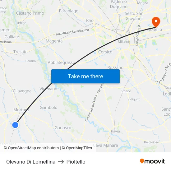 Olevano Di Lomellina to Pioltello map
