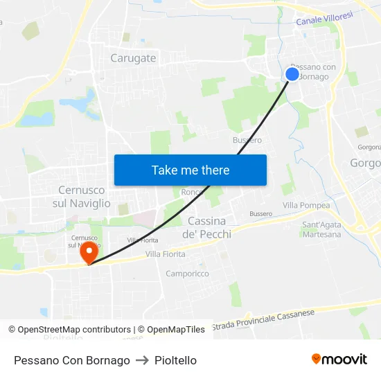 Pessano Con Bornago to Pioltello map