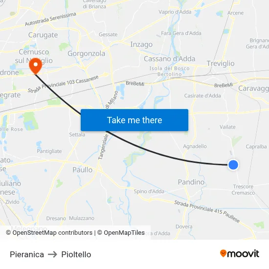Pieranica to Pioltello map