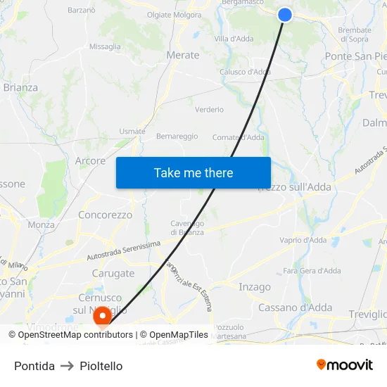 Pontida to Pioltello map