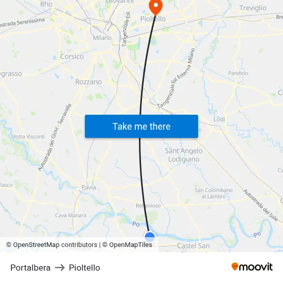 Portalbera to Pioltello map