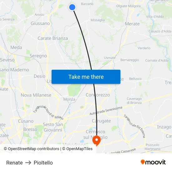 Renate to Pioltello map