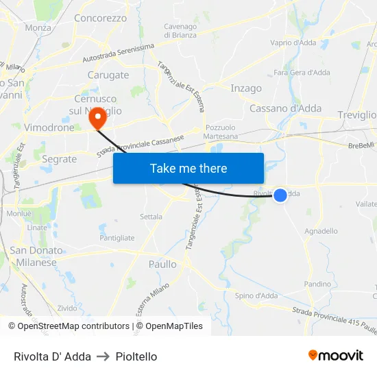 Rivolta d'Adda to Pioltello map