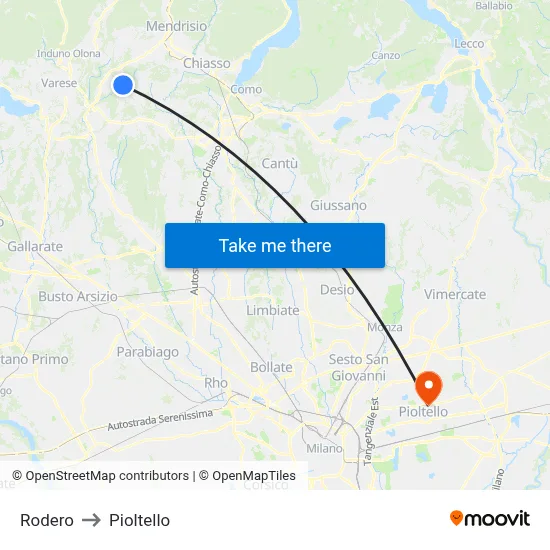 Rodero to Pioltello map