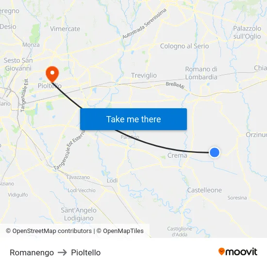 Romanengo to Pioltello map